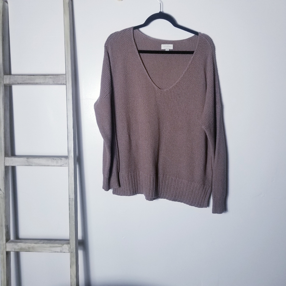 LUCKY BRAND BROWN OVERSIZED V-NECKED SWEATER WITH SIDE SLITS SIZE MEDIUM